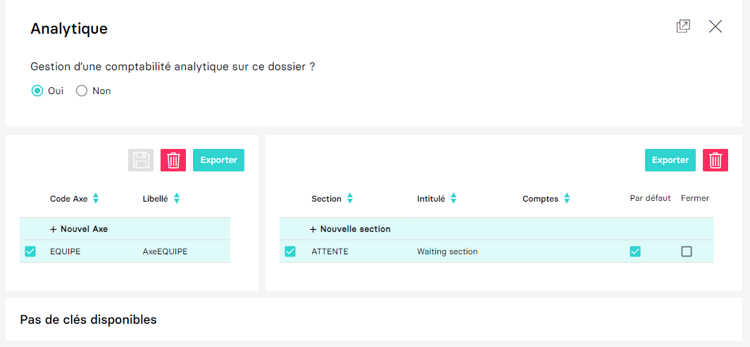 Aperçu degestion des axes et sections analytiques