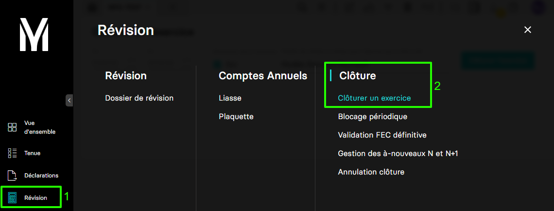 Aperçu menu clotûre d'exercice