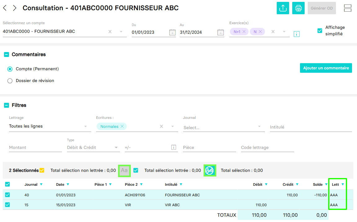Aperçu de la consultation lettrage