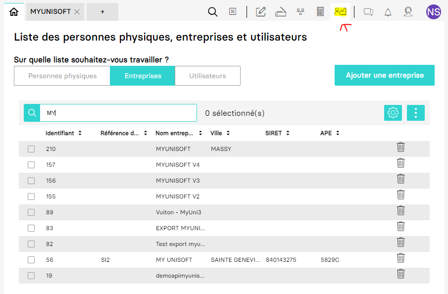 Aperçu de la liste des entreprises