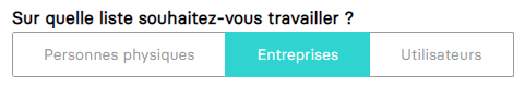 Aperçu ddu menu de sélection des entreprises