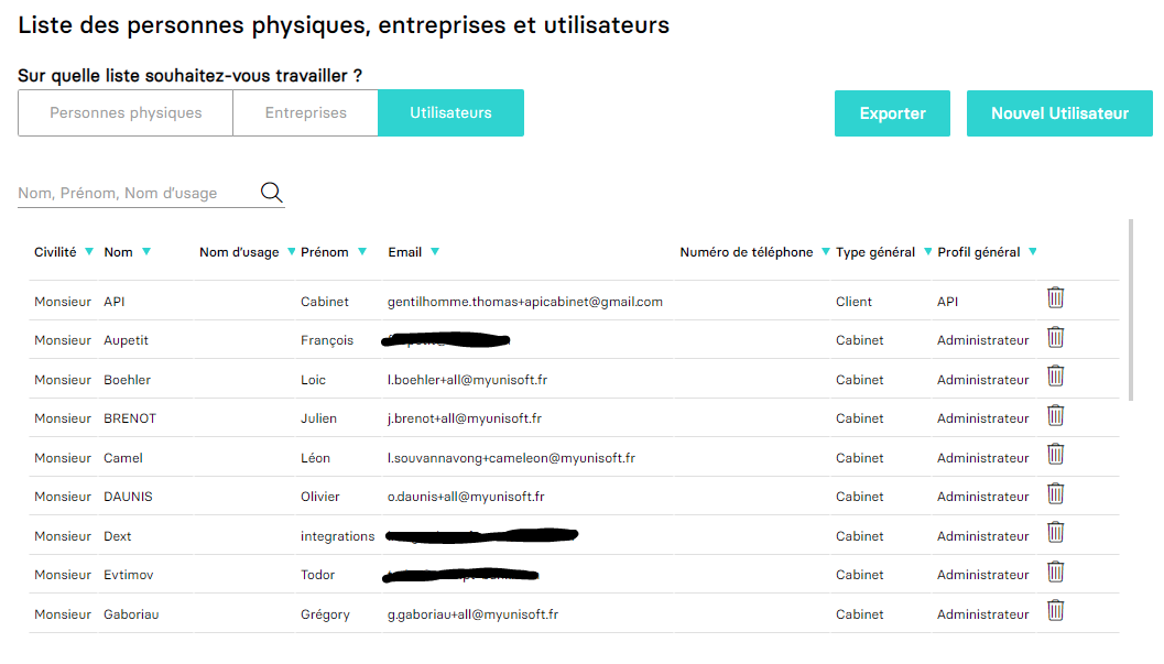 Aperçu crm liste des utilisateurs