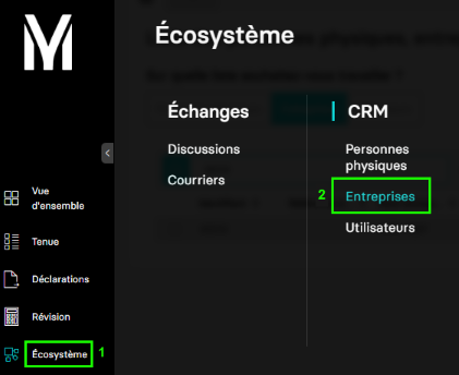Aperçu menu ecosystème crm entreprises