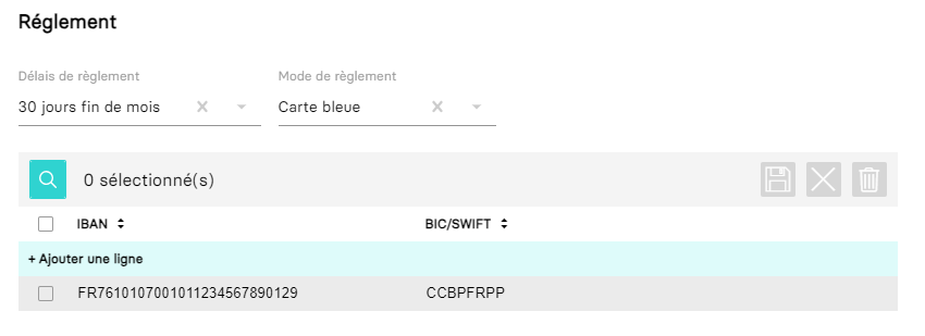 Aperçu de la fiche de compte règlement
