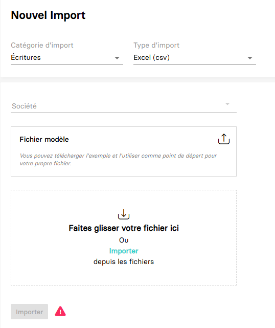Aperçu du formulaire d'import CSV