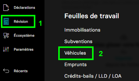 Aperçu du menu révision feuille de travail véhicules
