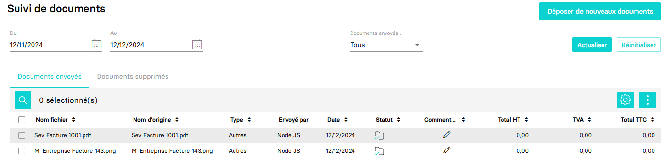 Aperçu de la liste des documents divers